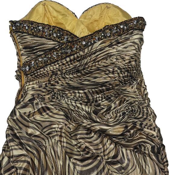Mac Duggal Couture Metallic Gold Lame Abstract Animal Print Evening Gown Size 2 - Picture 8 of 12